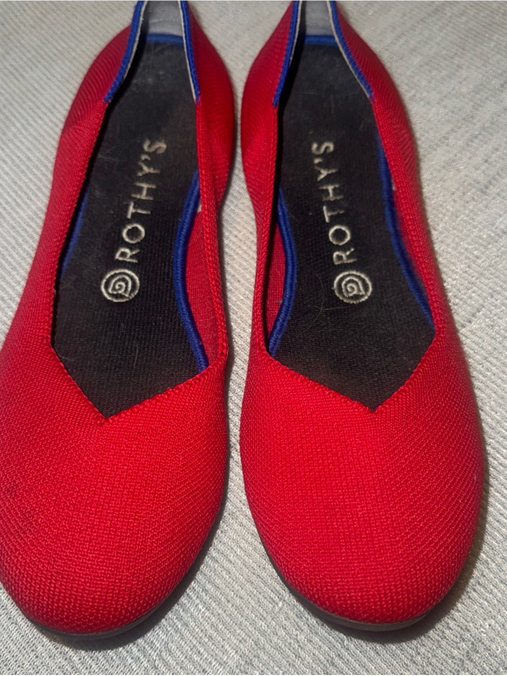 Rothy's Red Women's Ballet Flats with Blue Trim size 9